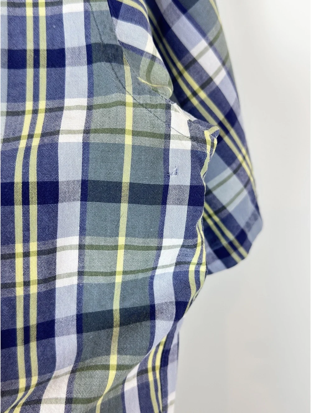 Vintage J.Crew Men’s M Plaid Short Sleeve Cotton Camp Shirt Blue Green 90s